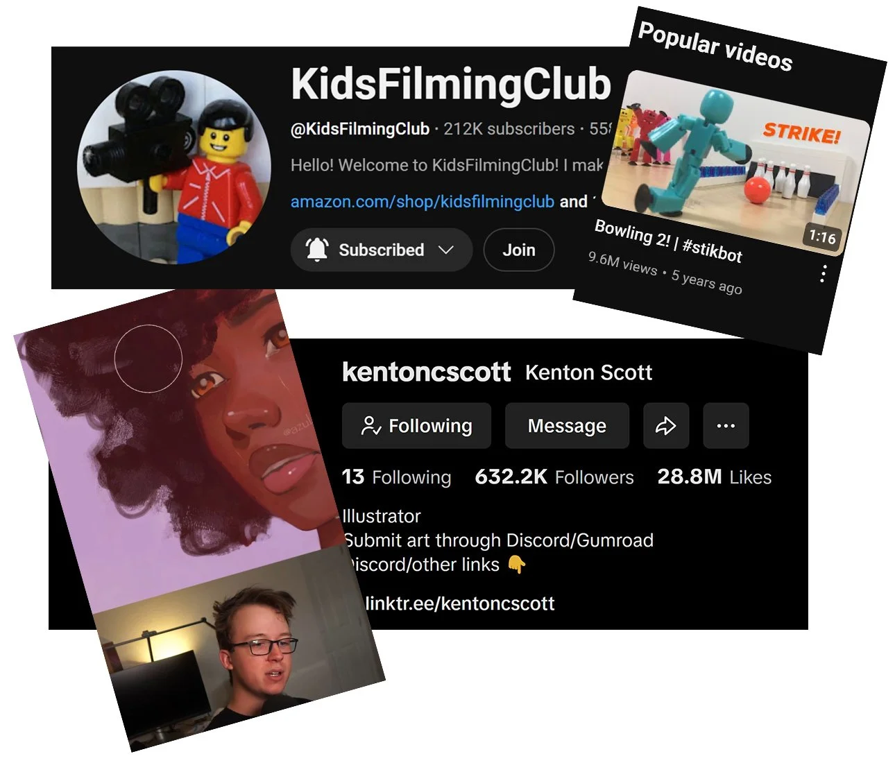 MentorWings alumni KidsFilmingClub on YouTube and illustrator Kenton Scott on TikTok and YouTube